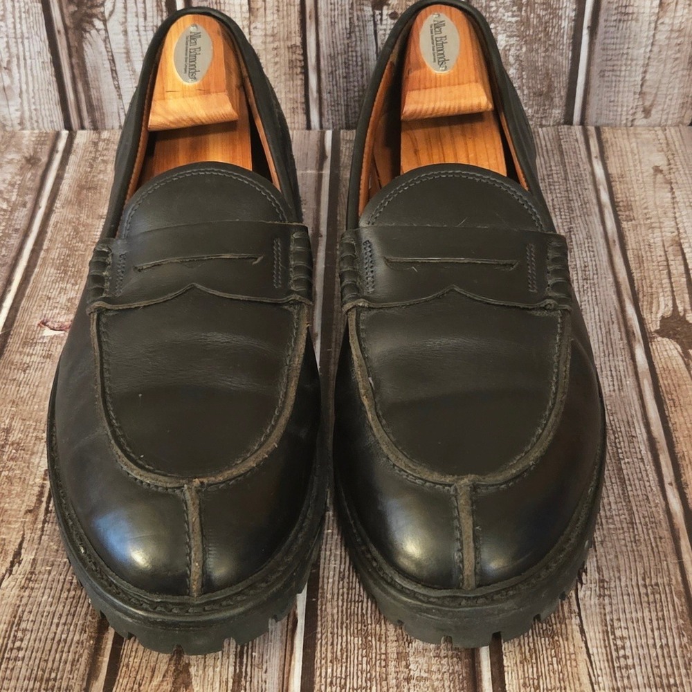 Sz 9 D Allen Edmonds Freeport Black Leather Weatherproof Lug Sole Penny Loafers